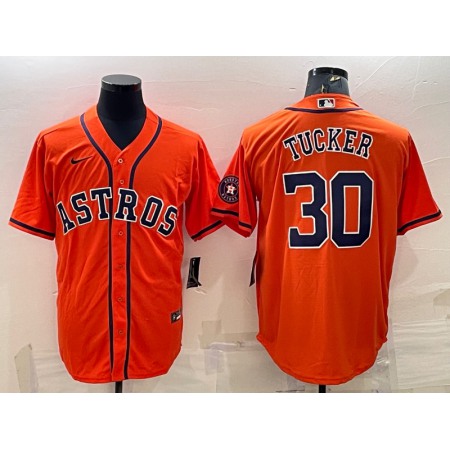 Men's Houston Astros #30 Kyle Tucker Orange With Patch Cool Base Stitched Jersey