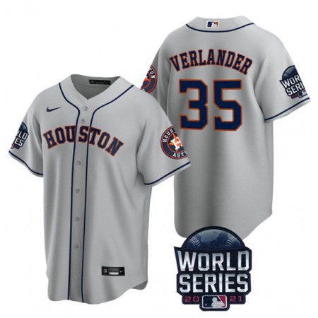 Men's Houston Astros #35 Justin Verlander 2021 Grey World Series Cool Base Stitched Baseball Jersey