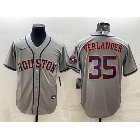 Men's Houston Astros #35 Justin Verlander Gray With Patch Cool Base Stitched Jersey