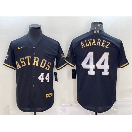 Men's Houston Astros #44 Yordan Alvarez Black Gold 2022 World Series Stitched Baseball Jersey