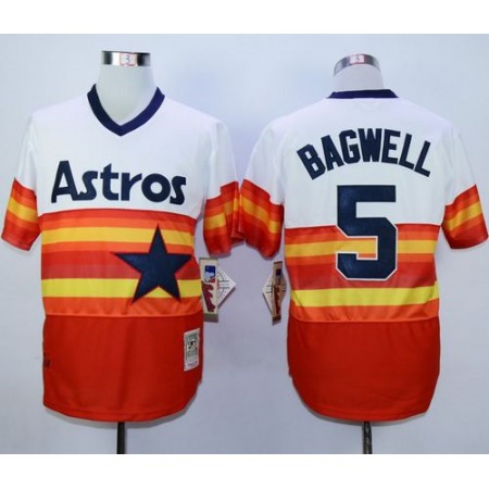 Mitchell And Ness 1980 Astros #5 Jeff Bagwell White/Orange Throwback Stitched MLB Jersey
