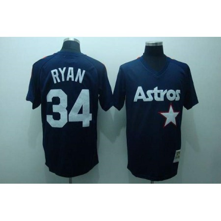 Mitchell and Ness Astros #34 Nolan Ryan Stitched Blue Throwback MLB Jersey