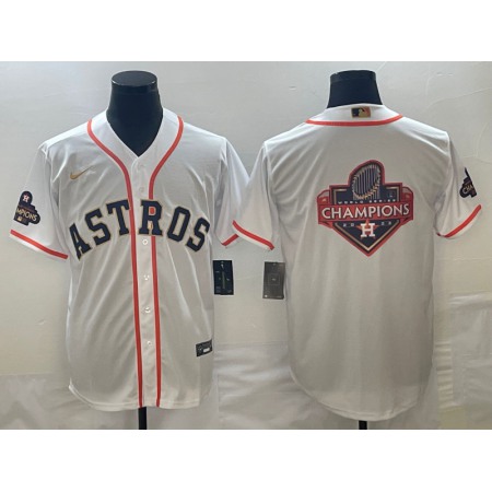Men's Houston Astros White 2023 Gold Collection With World Serise Champions Patch Team Big Logo Cool Base Stitched Baseball Jersey