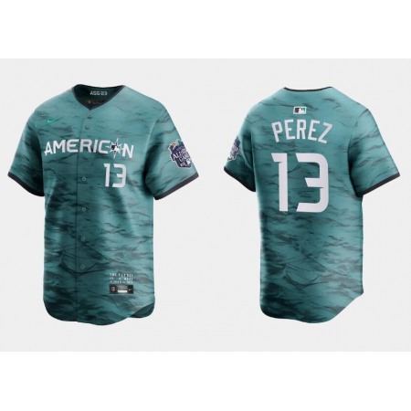 Men's Kansas City Royals #13 Salvador Perez Teal 2023 All-star Cool Base With Patch Stitched Baseball Jersey