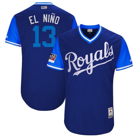 Men's Kansas City Royals #13 Salvador Perez "El Nino" Majestic Royal/Light Blue 2018 Players' Weekend Authentic Stitched MLB Jersey