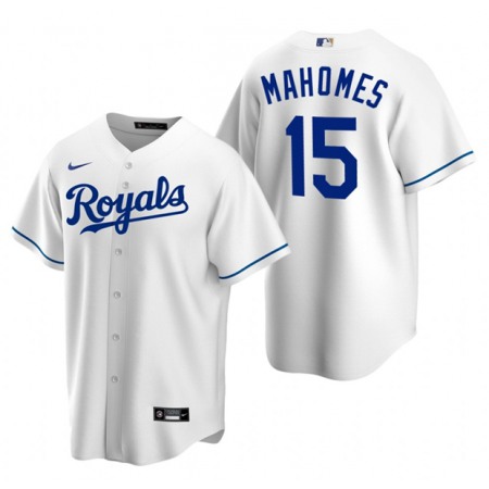 Men's Kansas City Royals #15 Patrick Mahomes White Cool Base Stitched Jersey