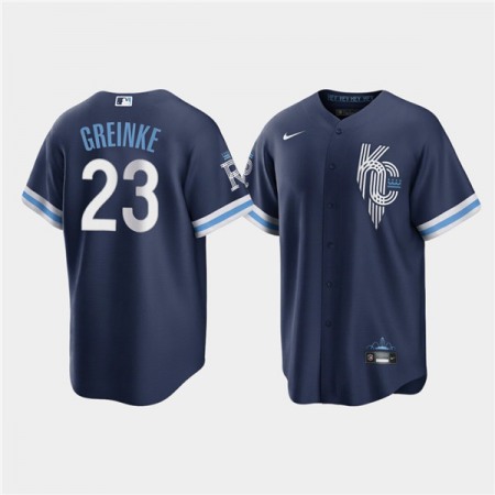 Men's Kansas City Royals #23 Zack Greinke 2022 Navy City Connect Cool Base Stitched Jersey