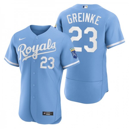 Men's Kansas City Royals #23 Zack Greinke Light Blue Flex Base Stitched Jersey