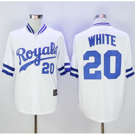 Mitchell And Ness Royals #20 Frank White White Throwback Stitched MLB Jersey