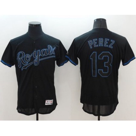 Royals #13 Salvador Perez Black Fashion Flexbase Authentic Collection Stitched MLB Jersey