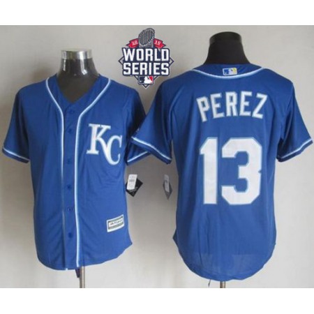 Royals #13 Salvador Perez Blue Alternate 2 New Cool Base W/2015 World Series Patch Stitched MLB Jersey