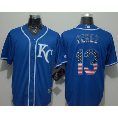 Royals #13 Salvador Perez Blue USA Flag Fashion Stitched MLB Jersey