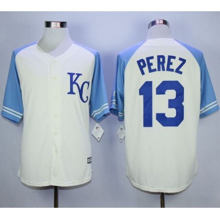 Royals #13 Salvador Perez Cream Exclusive Vintage Stitched MLB Jersey