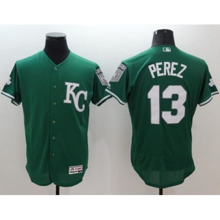 Royals #13 Salvador Perez Green Celtic Flexbase Authentic Collection Stitched MLB Jersey