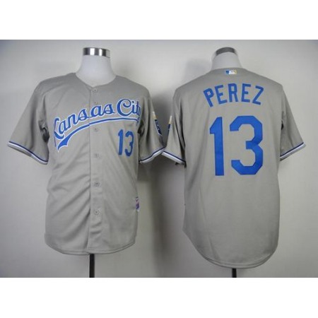 Royals #13 Salvador Perez Grey Cool Base Stitched MLB Jersey