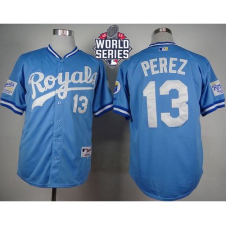 Royals #13 Salvador Perez Light Blue 1985 Turn Back The Clock W/2015 World Series Patch Stitched MLB Jersey