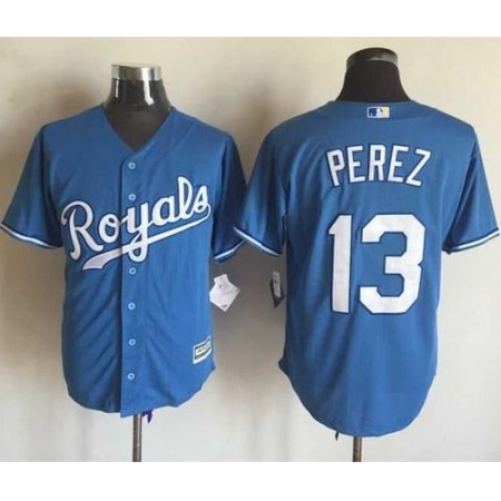 Royals #13 Salvador Perez Light Blue Alternate 1 New Cool Base Stitched MLB Jersey
