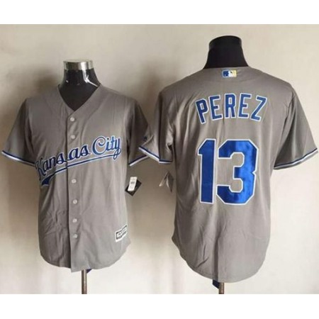 Royals #13 Salvador Perez New Grey Cool Base Stitched MLB Jersey