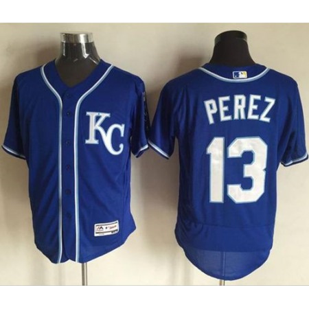 Royals #13 Salvador Perez Royal Blue Flexbase Authentic Collection Stitched MLB Jersey