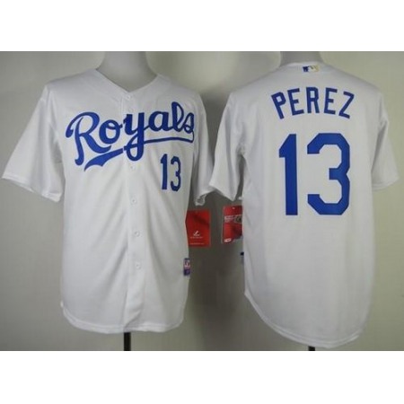 Royals #13 Salvador Perez White Cool Base Stitched MLB Jersey