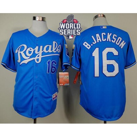 Royals #16 Bo Jackson Light Blue Alternate Cool Base W/2015 World Series Patch Stitched MLB Jersey