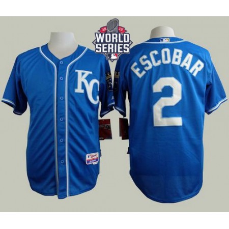 Royals #2 Alcides Escobar Blue Alternate 2 Cool Base W/2015 World Series Patch Stitched MLB Jersey