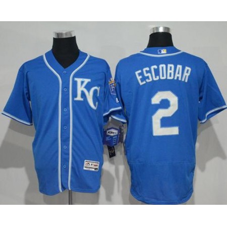 Royals #2 Alcides Escobar Royal Blue Flexbase Authentic Collection Stitched MLB Jersey