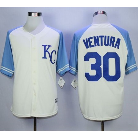 Royals #30 Yordano Ventura Cream Exclusive Vintage Stitched MLB Jersey