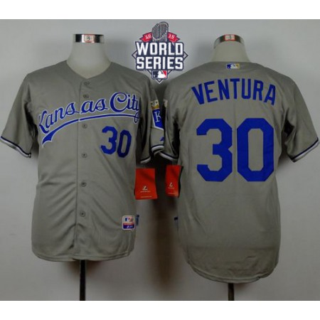 Royals #30 Yordano Ventura Grey Road Cool Base W/2015 World Series Patch Stitched MLB Jersey