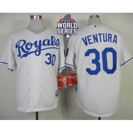 Royals #30 Yordano Ventura White Cool Base W/2015 World Series Patch Stitched MLB Jersey