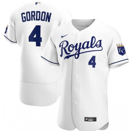 Men's Kansas City Royals #4 Alex Gordon White Flex Base Stitched Jersey
