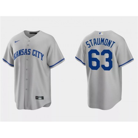 Men's Kansas City Royals #63 Josh Staumont Grey Cool Base Stitched Baseball Jersey