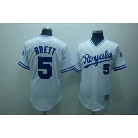Mitchell and Ness Royals #5 George Brett Stitched White Throwback MLB Jersey