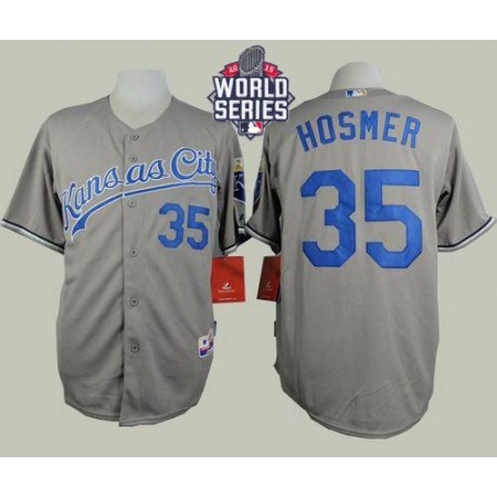 Royals #35 Eric Hosmer Grey Road Cool Base W/2015 World Series Patch Stitched MLB Jersey