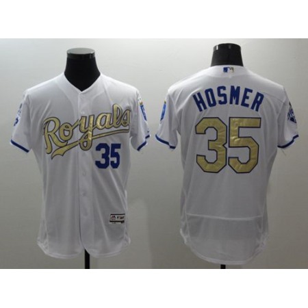 Royals #35 Eric Hosmer White 2015 World Series Champions Gold Program FlexBase Authentic Stitched MLB Jersey