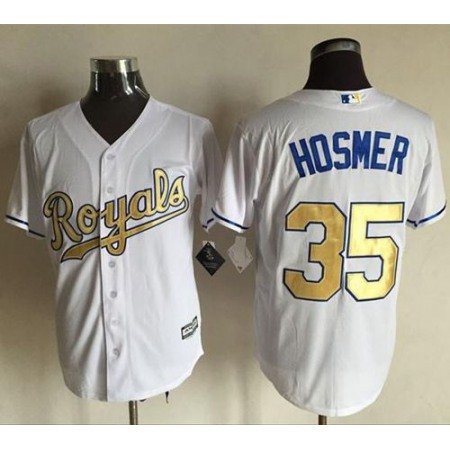 Royals #35 Eric Hosmer White New Cool Base 2015 World Series Champions Gold Program Stitched MLB Jersey