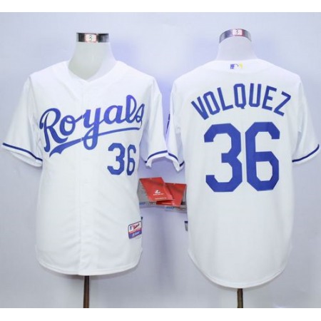 Royals #36 Edinson Volquez White Cool Base Stitched MLB Jersey