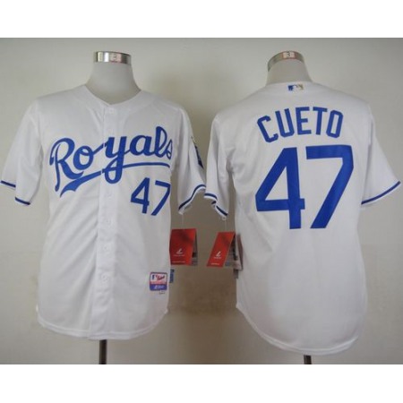 Royals #47 Johnny Cueto White Cool Base Stitched MLB Jersey