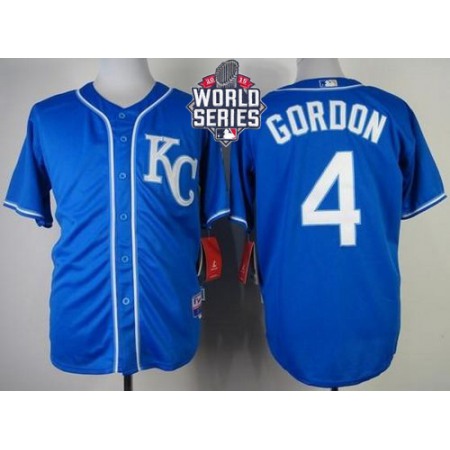 Royals #4 Alex Gordon Blue Alternate 2 Cool Base W/2015 World Series Patch Stitched MLB Jersey
