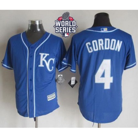 Royals #4 Alex Gordon Blue Alternate 2 New Cool Base W/2015 World Series Patch Stitched MLB Jersey
