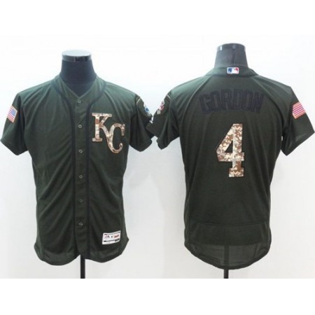 Royals #4 Alex Gordon Green Flexbase Authentic Collection Salute to Service Stitched MLB Jersey
