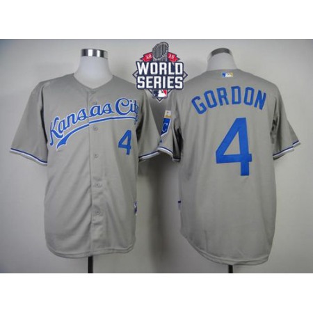 Royals #4 Alex Gordon Grey Cool Base W/2015 World Series Patch Stitched MLB Jersey
