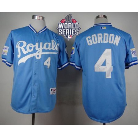 Royals #4 Alex Gordon Light Blue 1985 Turn Back The Clock W/2015 World Series Patch Stitched MLB Jersey