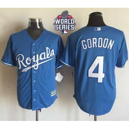 Royals #4 Alex Gordon Light Blue Alternate 1 New Cool Base W/2015 World Series Patch Stitched MLB Jersey