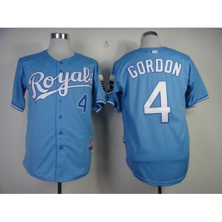 Royals #4 Alex Gordon Light Blue Cool Base Stitched MLB Jersey
