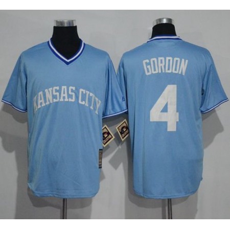 Royals #4 Alex Gordon Light Blue Cooperstown Stitched MLB Jersey