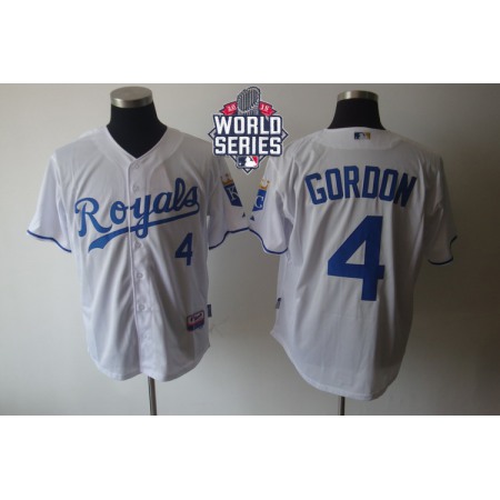 Royals #4 Alex Gordon White Cool Base W/2015 World Series Patch Stitched MLB Jersey