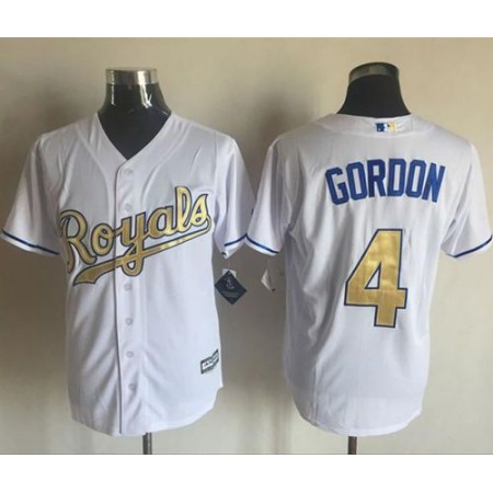 Royals #4 Alex Gordon White New Cool Base 2015 World Series Champions Gold Program Stitched MLB Jersey