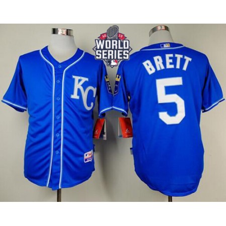 Royals #5 George Brett Light Blue Alternate 2 Cool Base W/2015 World Series Patch Stitched MLB Jersey