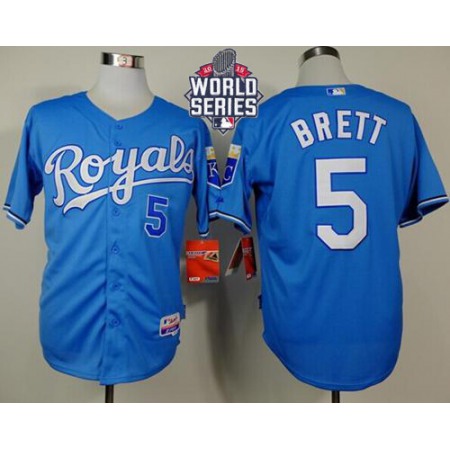 Royals #5 George Brett Light Blue Alternate Cool Base W/2015 World Series Patch Stitched MLB Jersey